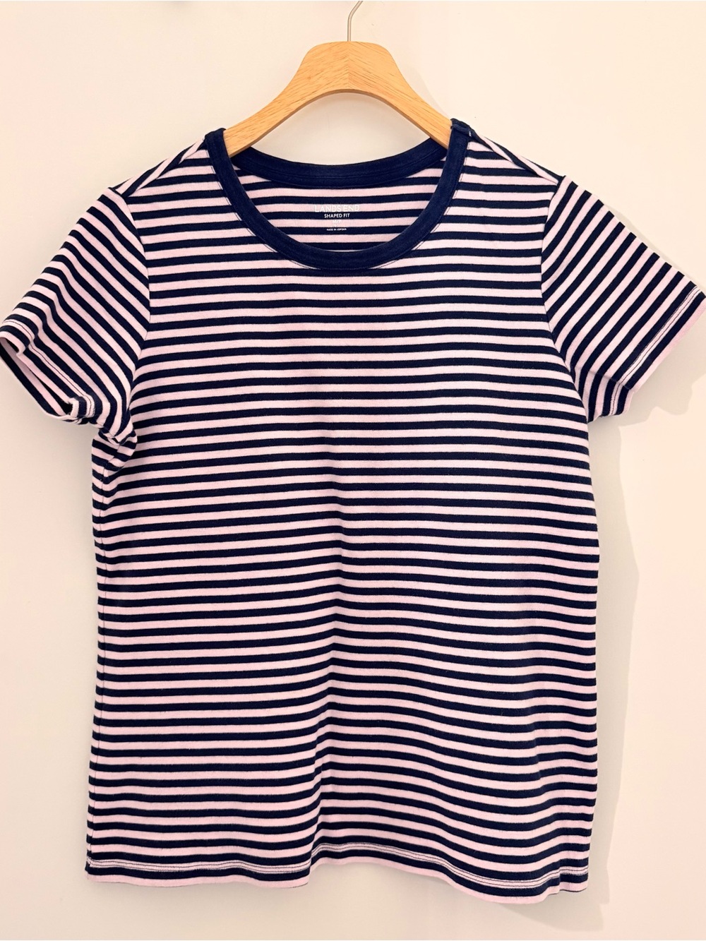 Lands' End Shaped Fit Striped 100% Cotton Short Sleeve Tee in Pink & Blue Size M
